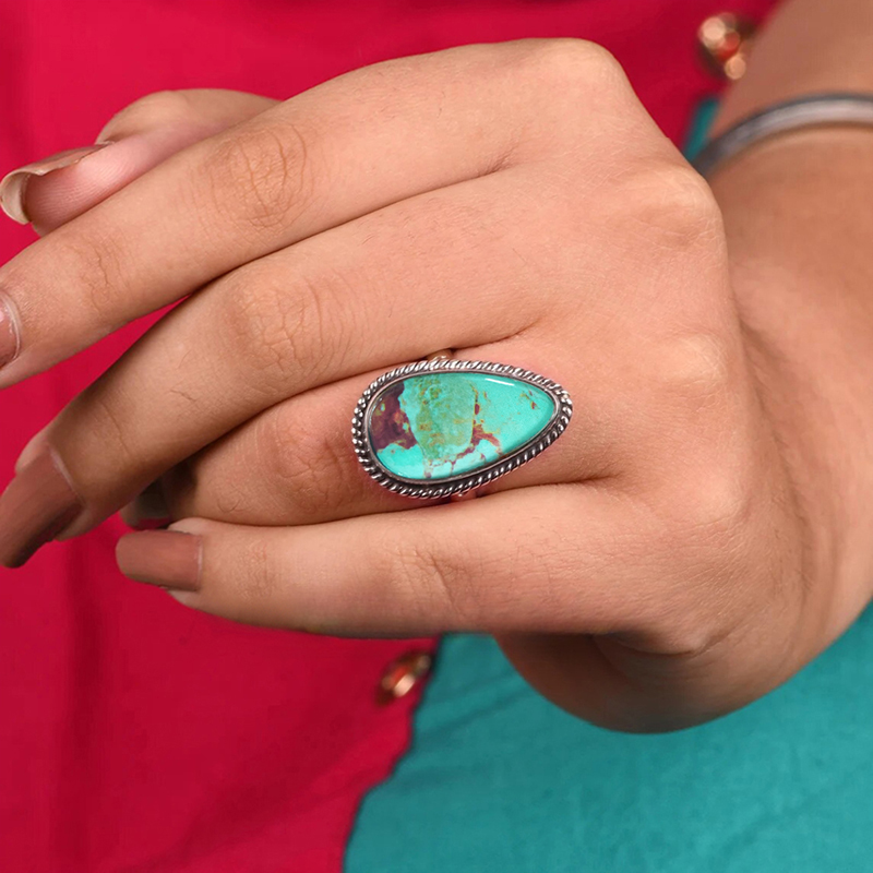Turquoise Stone Ring - Huitan винтажное кольцо с узором для