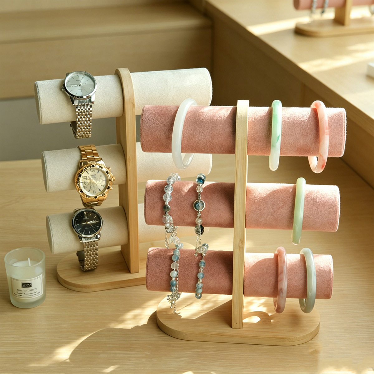 Jewelry Shop Watches - Трехъярусная бамбуковая подставка для демонстрации браслетов