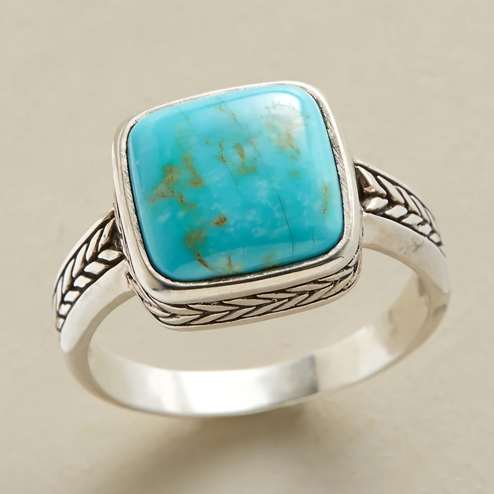 Turquoise Stone Ring - Винтажное кольцо ручной работы с инкрустацией